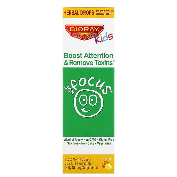 Bioray, NDF Focus, Boost Attention & Remove Toxins, Kids, Sabor Cítrico, 2 fl oz. (60 ml)