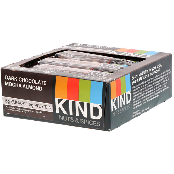 KIND Bars, Nozes e Especiarias, Chocolate Amargo com Mocha e Amêndoas, 12 Barras, 1.4 oz (40g) Cada