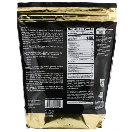 California Gold Nutrition, Isolado Proteico de Soro, Chocolate Meio Amargo, 908 g (2 lbs) - Image 2