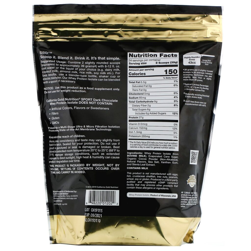 California Gold Nutrition, Isolado Proteico de Soro, Chocolate Meio Amargo, 908 g (2 lbs) - Imagem 2