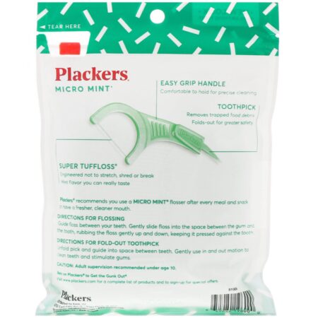 Plackers, Micro Mint, Limpador Dental, Hortelã, 90 Unidades - Image 2