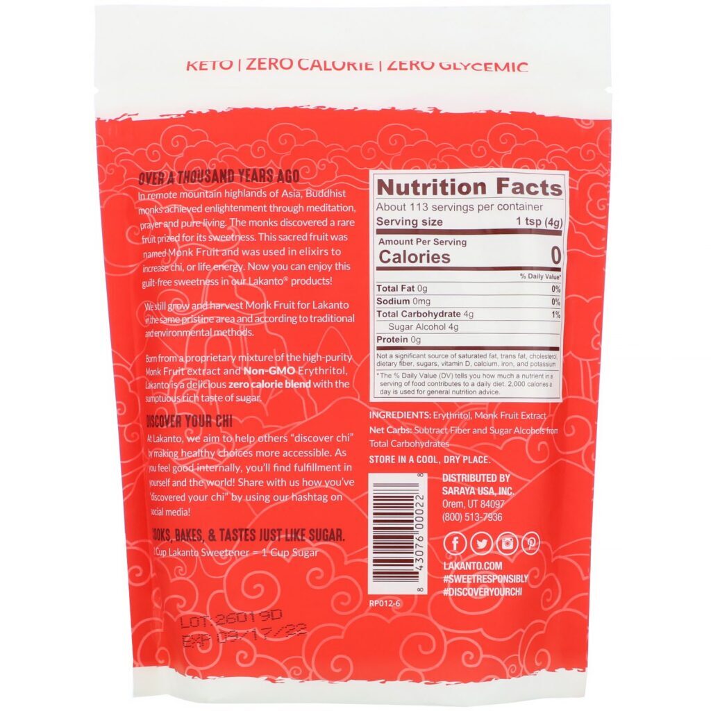 Lakanto, Adoçante de Fruta-dos-Monges com Eritritol, Clássico, 454 g (1 lb) - Imagem 2