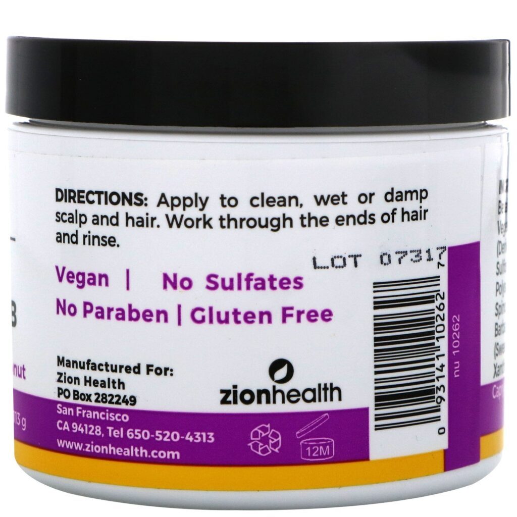 Zion Health, Adama, Esfoliante de Limpeza Profunda para Cabelos e Couro Cabeludo, Coco e Baunilha, 113 g (4 oz) - Imagem 3