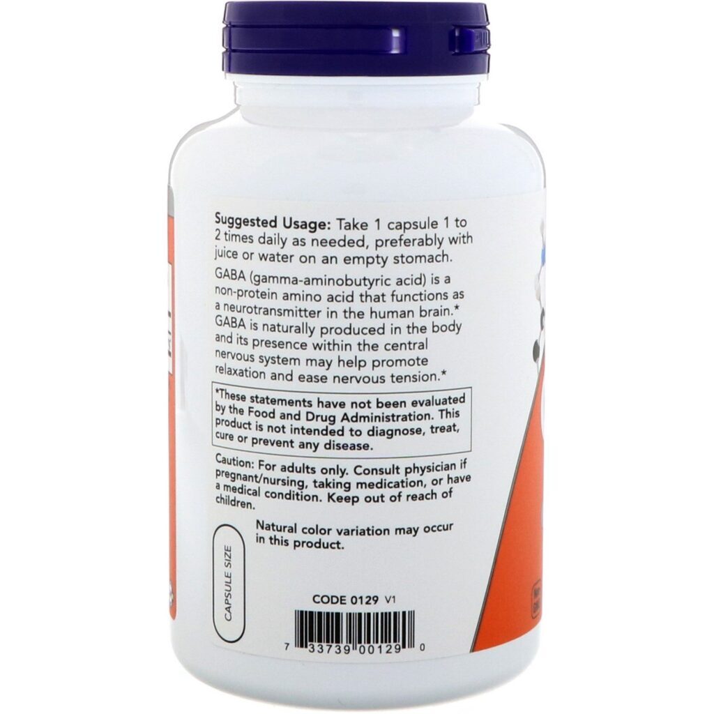 Now Foods, GABA, 750 mg, 200 Cápsulas Vegetais - Imagem 3