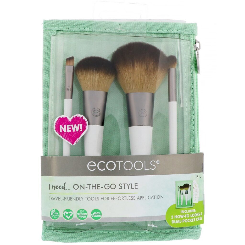 EcoTools, Kit de Pincéis para Viagem, Kit de 4 Unidades e Estojo com Dois Bolsos - Imagem 3