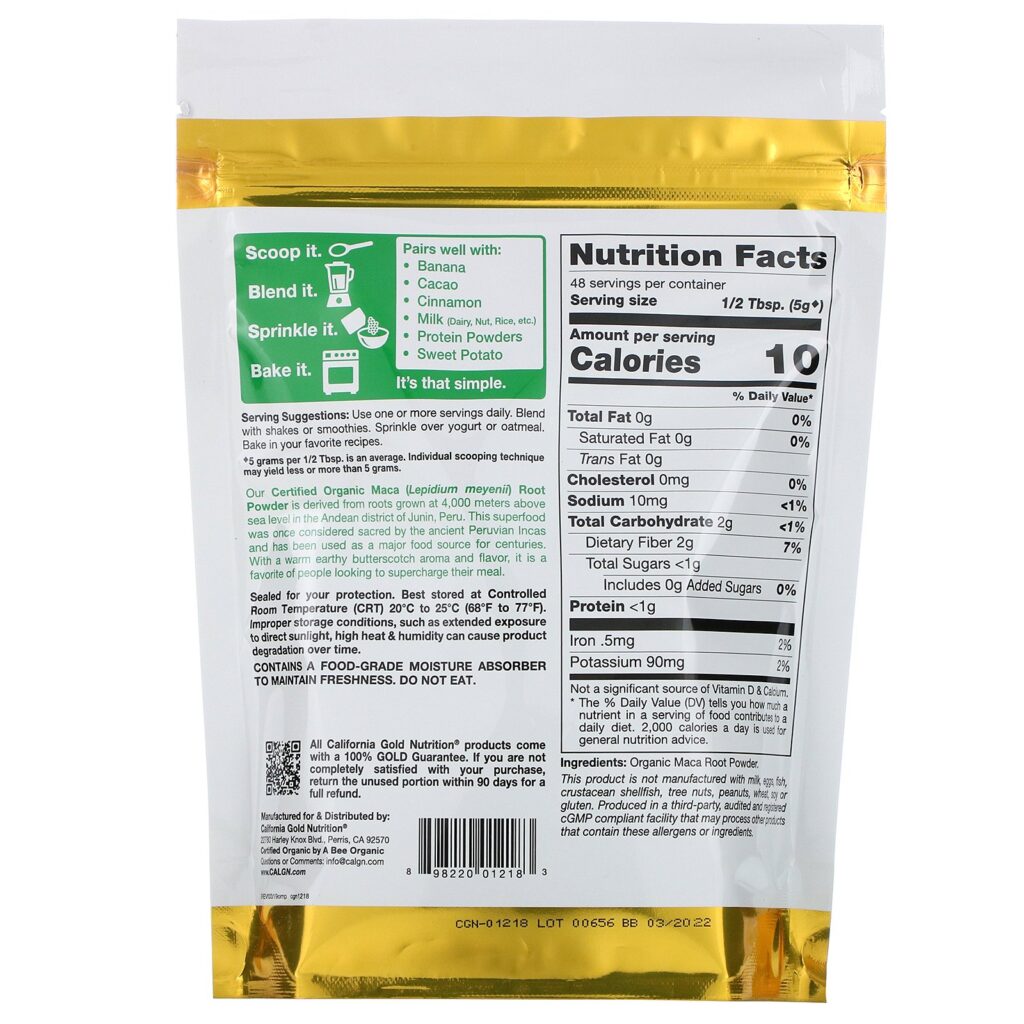 California Gold Nutrition, Superfoods, Pó da Raiz de Maca Orgânica, 240 g (8,5 oz) - Imagem 2