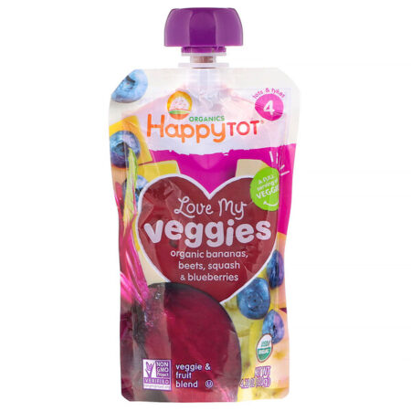 Happy Family Organics, Organics Happy Tot, Vegetais Deliciosos, Banana, Beterraba, Abóbora e Mirtilo Orgânico, 4,22 oz (120 g)