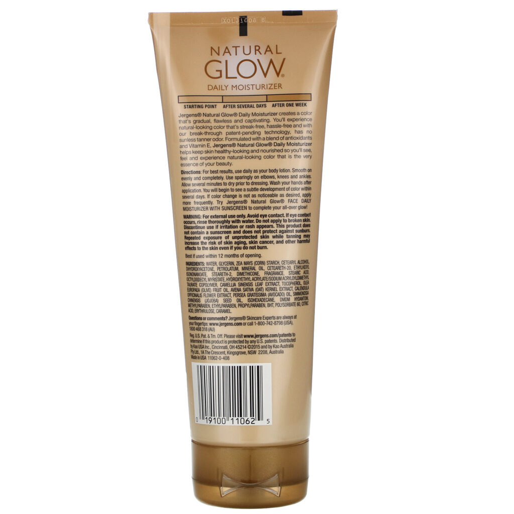 Jergens, Natural Glow, hidratante de uso diário, pele média a bronzeada, 7,5 fl oz (221 ml) - Imagem 2