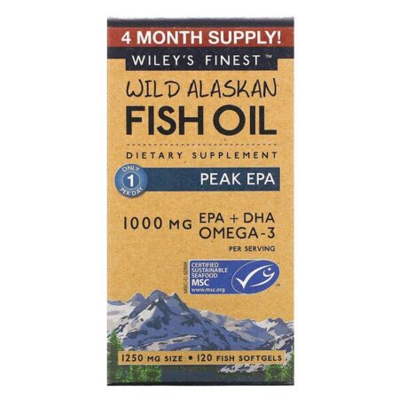 Wiley's Finest, Óleo de Peixe Selvagem do Alasca, EPA de Pico, 1.250 mg, 120 Cápsulas Softgel de Peixe