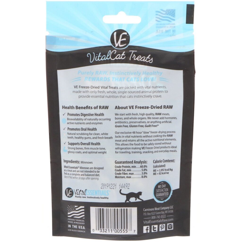 Vital Essentials, Vital Cat, iguarias liofilizadas para gatos, vairão, 0,5 oz (14,2 g) - Imagem 2