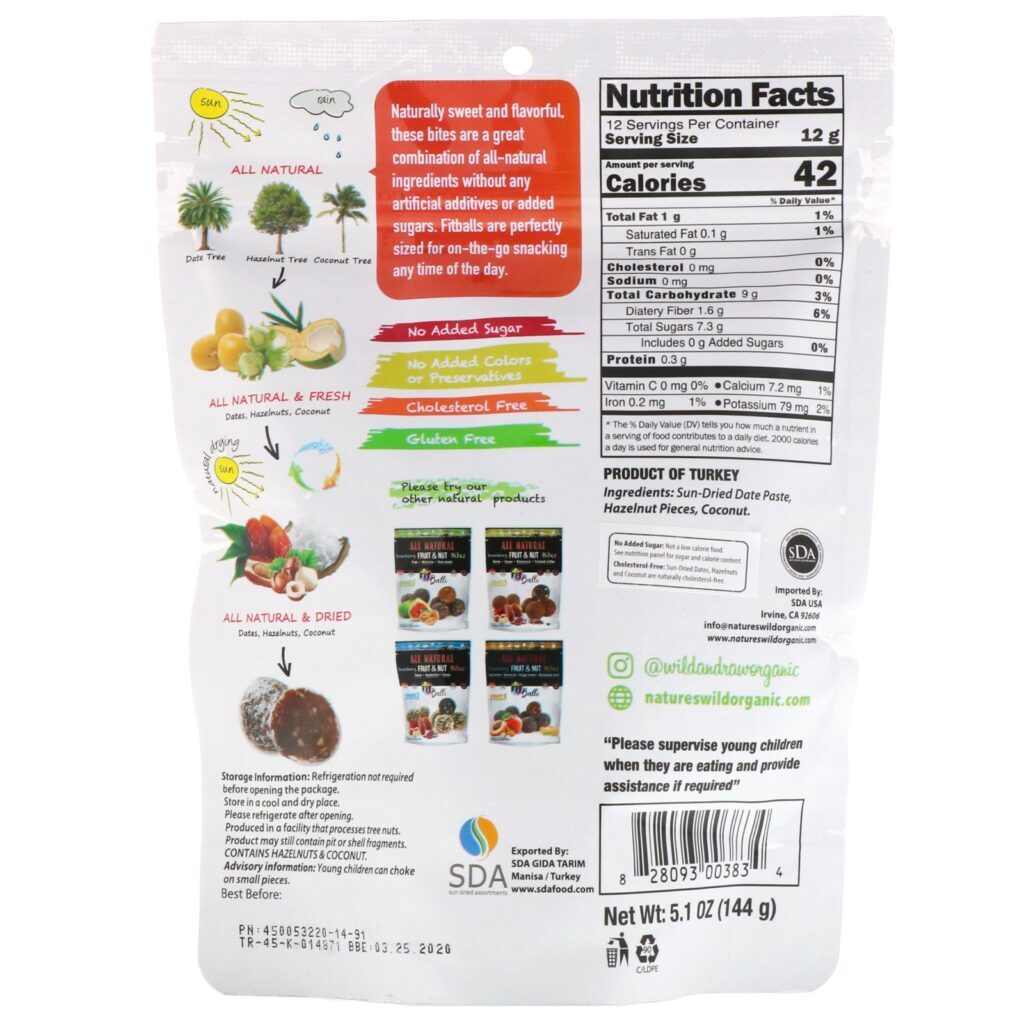 Nature's Wild Organic, 100% Natural, Bolinhas de Frutas e Nozes, Bolinhas Fit, Tâmaras + Avelãs + Coco, 144 g - Imagem 2