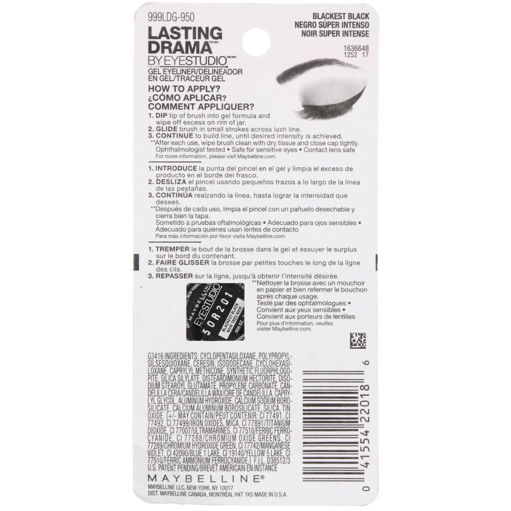 Maybelline, Eye Studio, Lasting Drama, delineador em gel, Blackest Black, 3 g - Imagem 4
