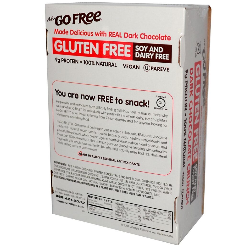 NuGo Nutrition, Livre, Sem Glúten, Chocolate Escuro Crocante, 12 Barras, 1.59 oz (45 g) Cada - Imagem 2
