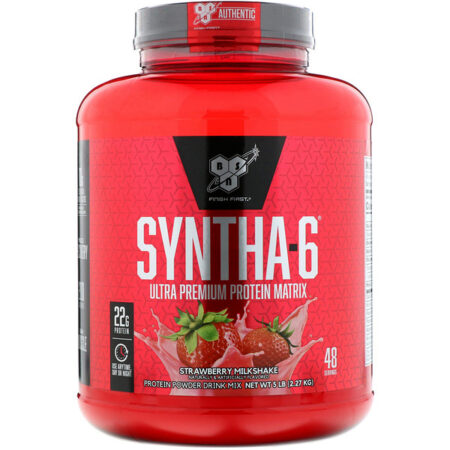 BSN, Syntha-6, Matriz de Proteínas Ultrapremium, Milk Shake de Morango, 5,0 lbs (2,27 kg)