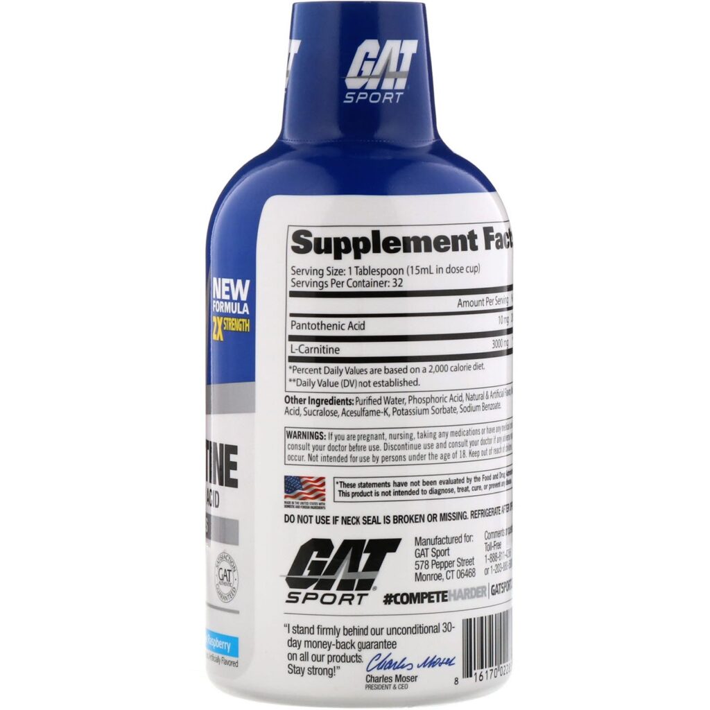 GAT, L-Carnitine, Amino Acid, Blue Raspberry, 3,000 mg, 16 oz (473 ml) - Imagem 2