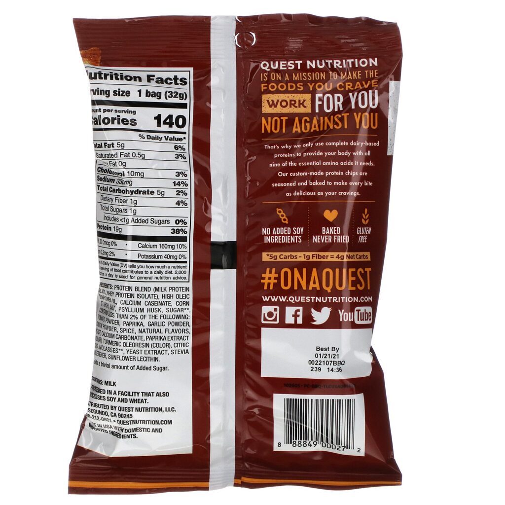 Quest Nutrition, Original Style Protein Chips, BBQ, 12 Pack, 1.1 oz (32 g) Each - Imagem 2