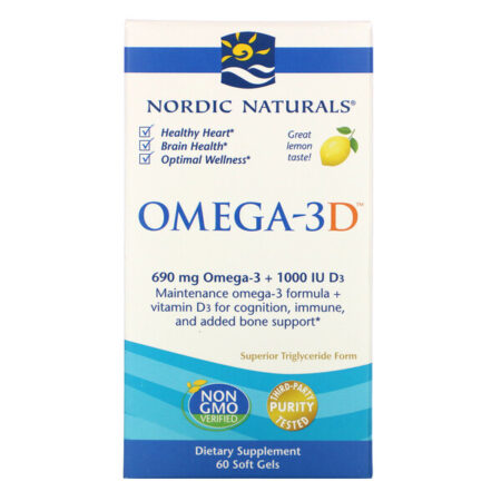 Nordic Naturals, Ômega-3D, Limão, 1000 mg, 60 Cápsulas Gelatinosas