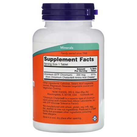 Now Foods, GTF Chromium, 200 mcg, 250 Comprimidos - Image 2