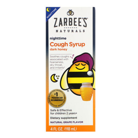 Zarbee's, Children's Nighttime Cough Syrup, Dark Honey, For Children 2 Years+, Natural Grape Flavor, 4 fl oz (118 ml)