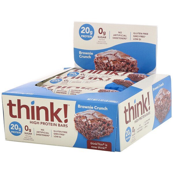 ThinkThin, Barras de alta proteína, Brownie Crunch, 10 barras, 60 g (2,1 oz) cada