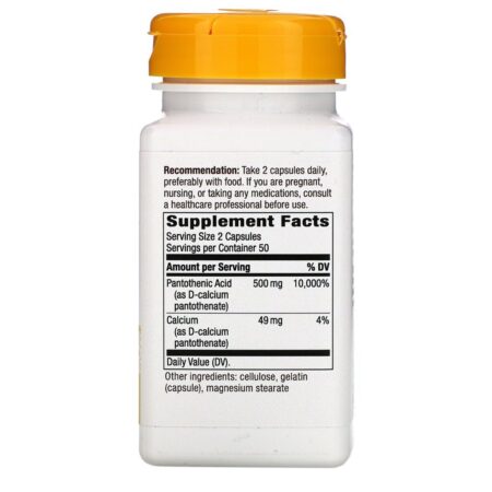 Nature's Way, Pantothenic Acid, Vitamin B5, 500 mg, 100 Capsules - Imagem 2