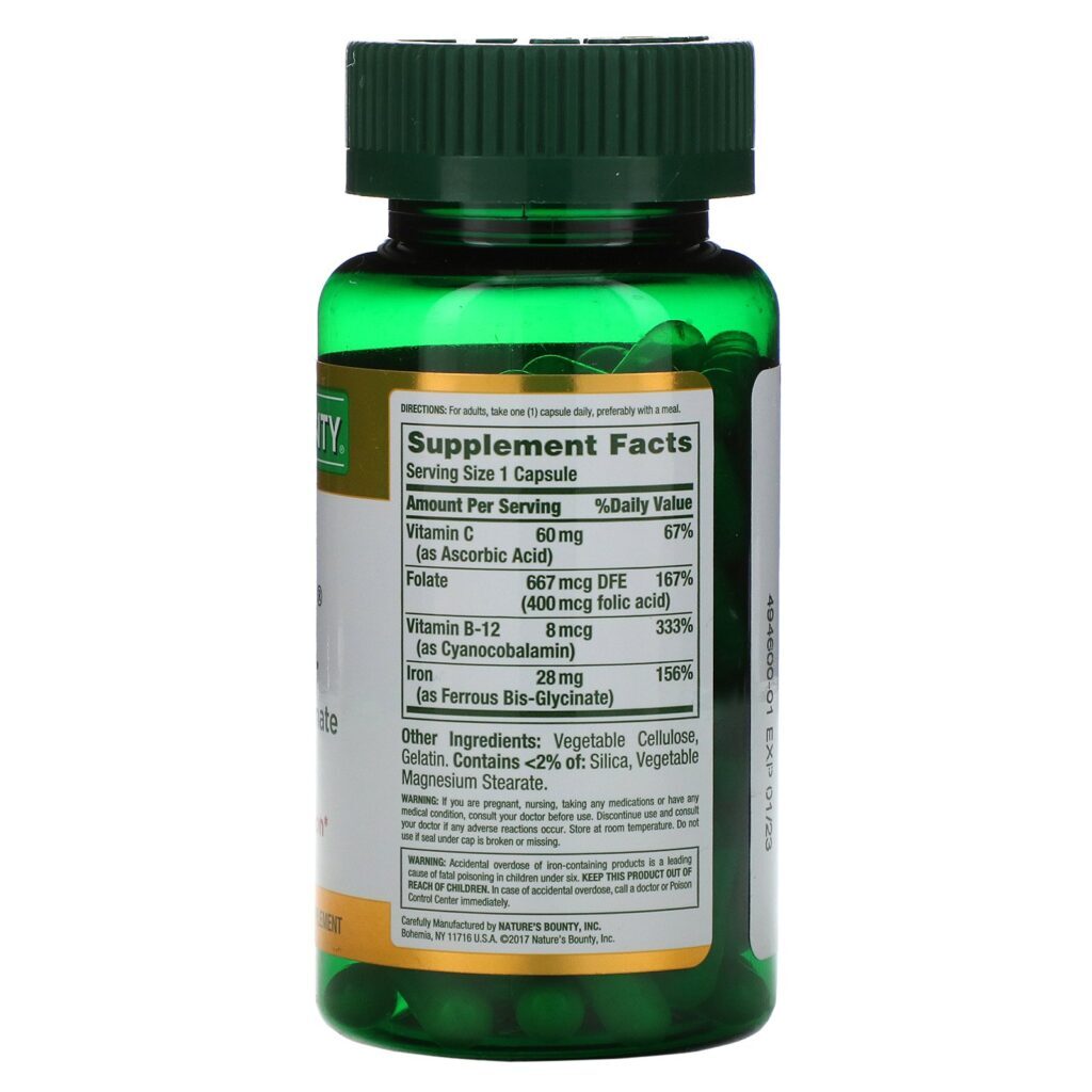 Nature's Bounty, Ferro Suave, 28 mg, 90 Cápsulas - Imagem 2