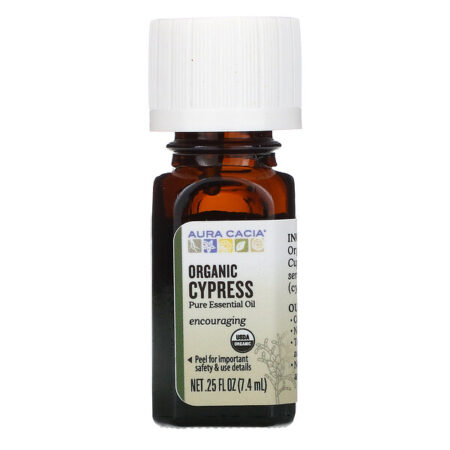 Aura Cacia, Óleo Essencial Puro, Cipreste Orgânico, 7,4 ml (0,25 fl oz)