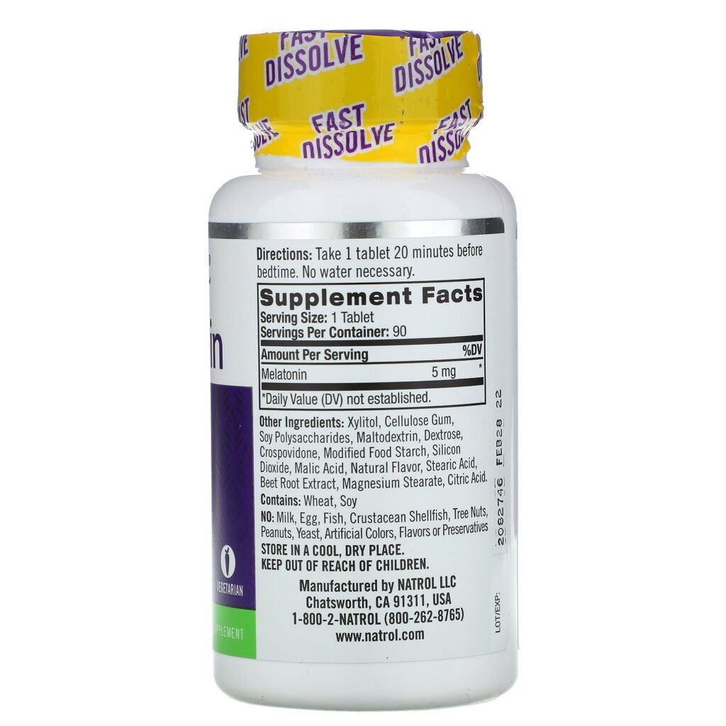 Natrol, Melatonina, Dissolução Rápida, Força Extra, Morango, 5 mg, 90 Comprimidos - Imagem 2