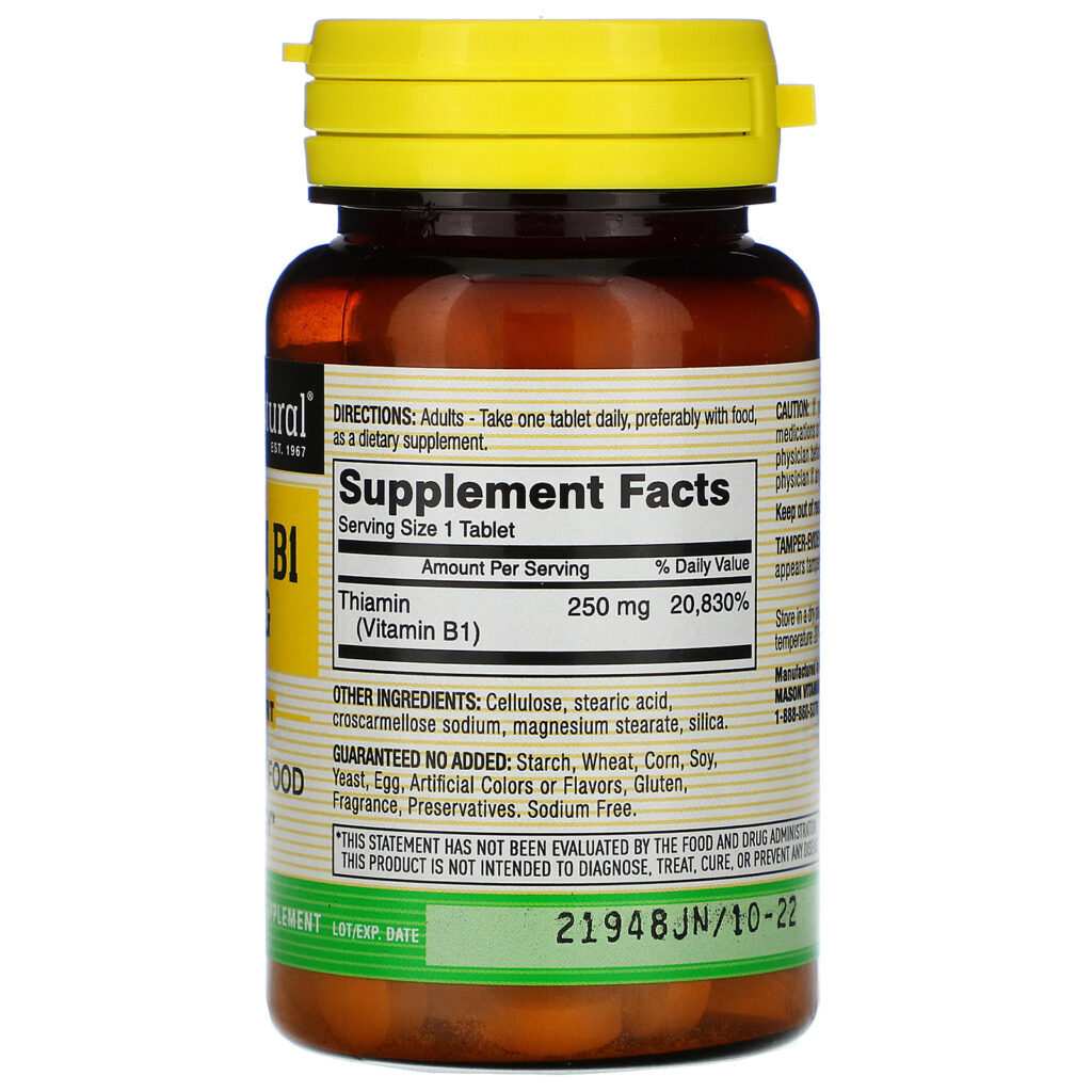 Mason Natural, Vitamina B-1, 250 mg, 100 comprimidos - Imagem 2