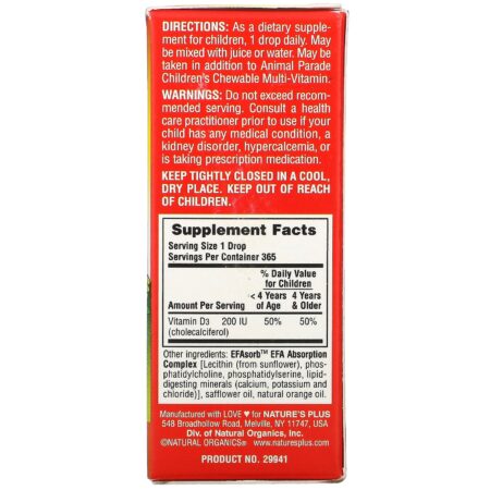 Nature's Plus, Source of Life, Desfile de Animais, Vitamina D3, Gotas Líquidas, Sabor Laranja Natural, 200 UI, frasco de 0,34 oz (10 ml) - Image 2