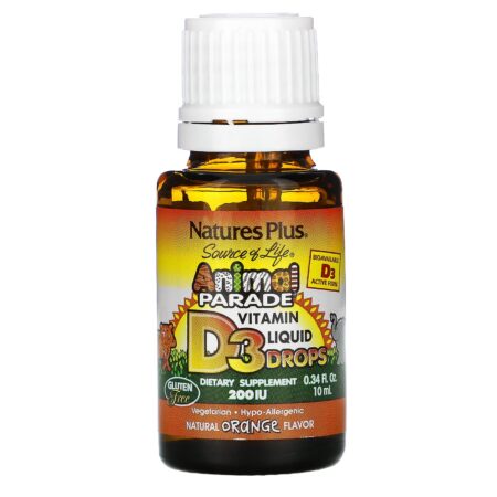 Nature's Plus, Source of Life, Desfile de Animais, Vitamina D3, Gotas Líquidas, Sabor Laranja Natural, 200 UI, frasco de 0,34 oz (10 ml) - Image 3