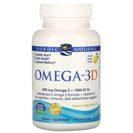 Nordic Naturals, Ômega-3D, Limão, 1000 mg, 60 Cápsulas Gelatinosas - Image 3