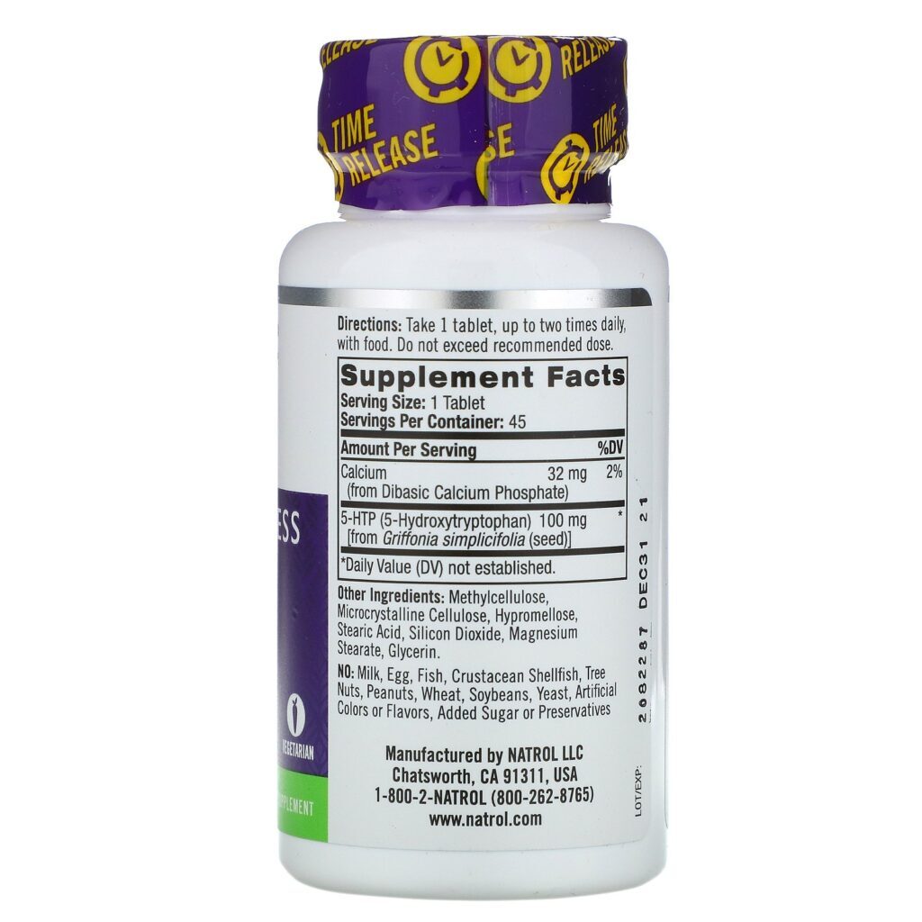 Natrol, 5-HTP, liberação prolongada, ultra-forte, 100 mg, 45 tabletes - Imagem 2