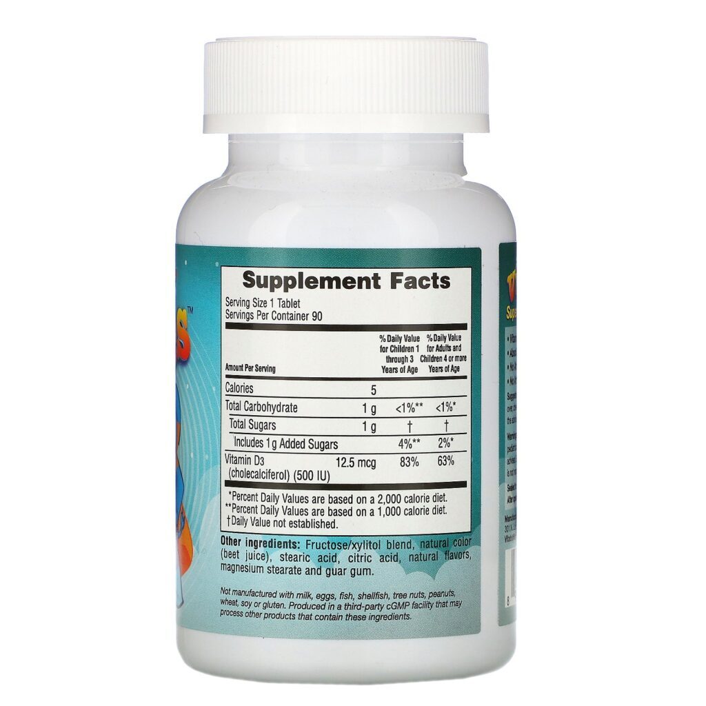 Vitables, Comprimidos Mastigáveis de Vitamina D3 para Crianças, Sabor Cereja Preta, 12,5 mcg (500 UI), 90 Comprimidos Vegetarianos - Imagem 2