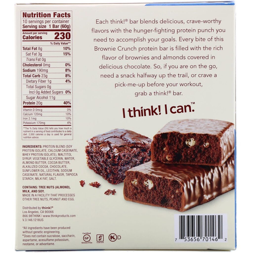 ThinkThin, Barras de alta proteína, Brownie Crunch, 10 barras, 60 g (2,1 oz) cada - Imagem 3