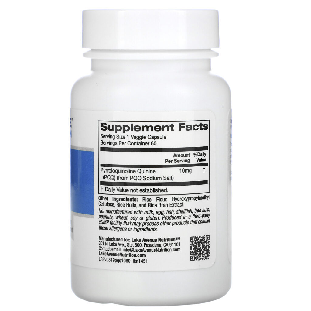 Lake Avenue Nutrition, PQQ (Pirroloquinolina Quinona), 10 mg, 60 Cápsulas Vegetais - Imagem 2