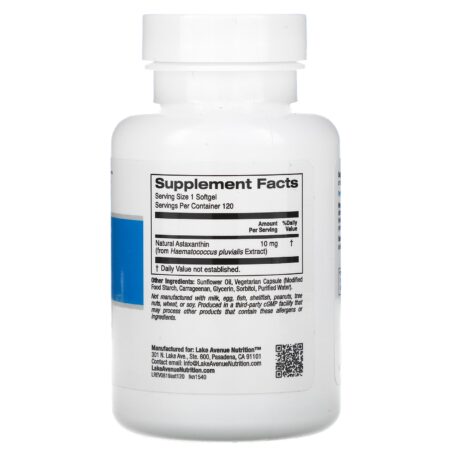 Lake Avenue Nutrition, Astaxantina, 10 mg, 120 Cápsulas Gelatinosas Vegetais - Image 2