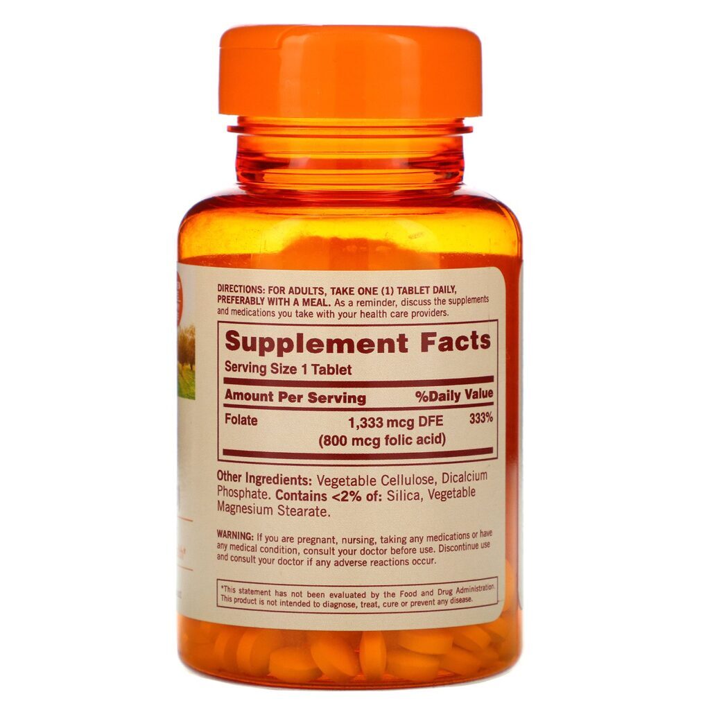 Sundown Naturals, Folate, 1.333 mcg DFE, 100 Comprimidos - Imagem 2