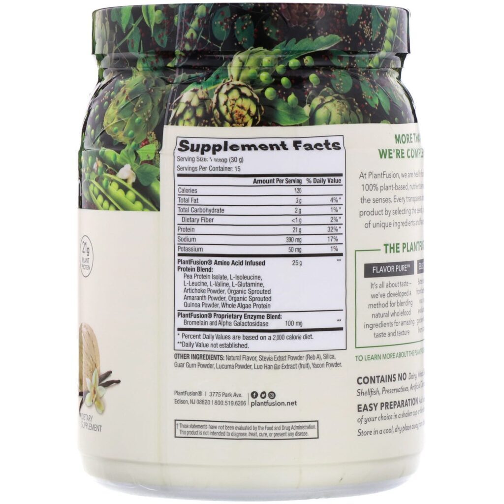 PlantFusion, Complete Protein, Creamy Vanilla Bean, 15.87 oz (450 g) - Imagem 2