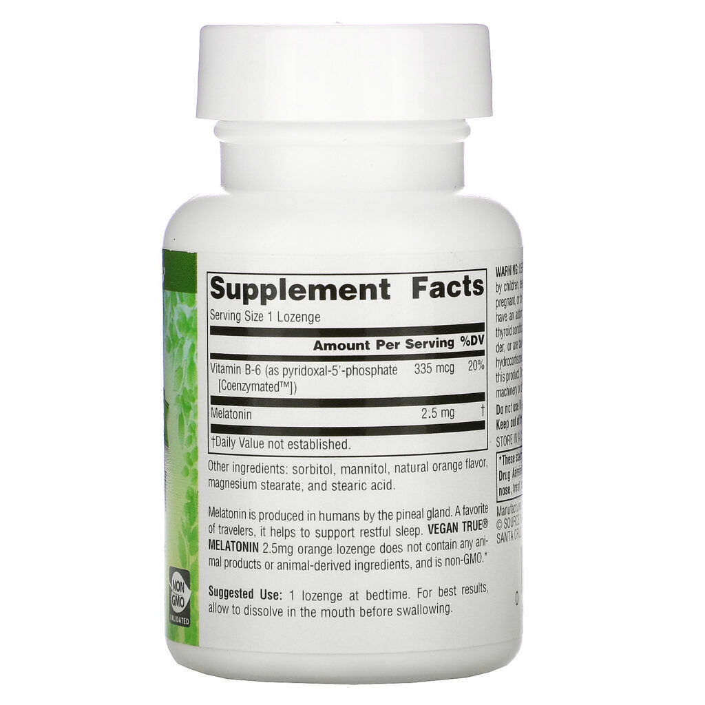 Source Naturals, Vegan True, Melatonina, Laranja, 2.5 mg, 60 Comprimidos - Imagem 2