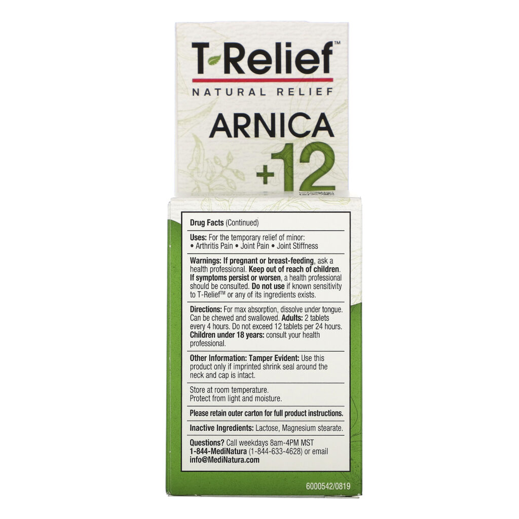 MediNatura, T-Relief, Arnica +12, Arthritis Pain Relief, 100 Tablets - Imagem 3