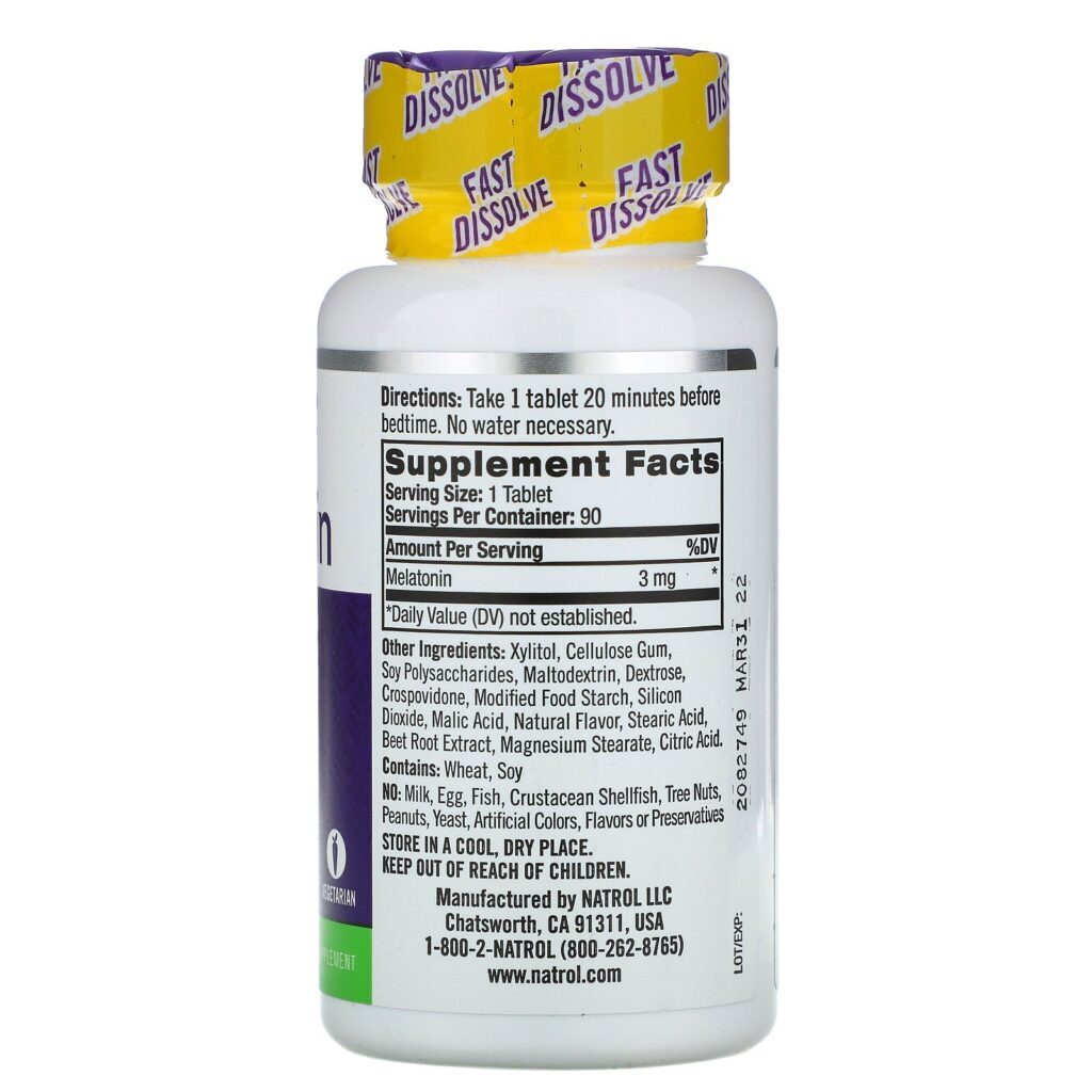 Natrol, Melatonina, dissolução rápida, sabor morango, 3 mg, 90 comprimidos - Imagem 2