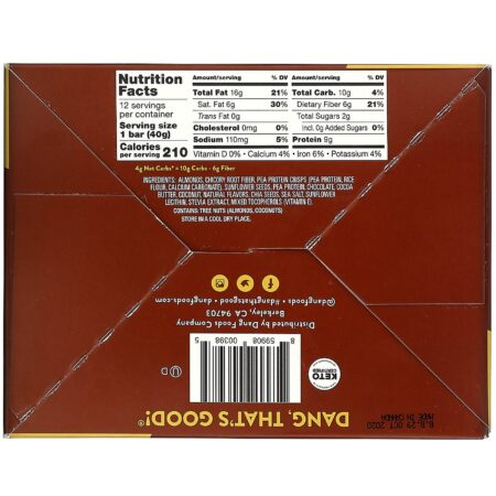 Dang, Keto Bar, Crazy Rich Chocolate with Sea Salt, 12 Bars, 1.4 oz (40 g) Each - Image 3