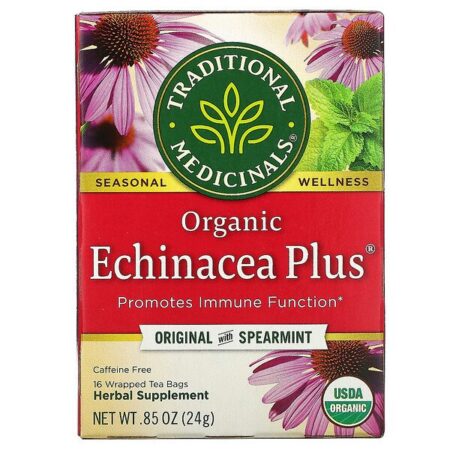 Traditional Medicinals, Echinacea Plus Orgânico, Original com Hortelã, Sem Cafeína, 16 Saquinhos de Chá Embalados, 24 g (0,85 oz)