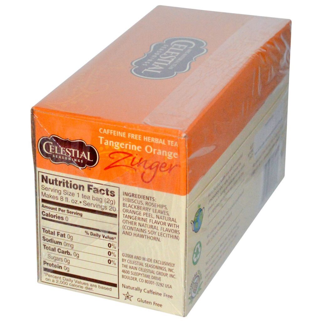 Celestial Seasonings, Chá de Ervas, Sem Cafeína, Laranja Tangerina Zinger, 20 Pacotes de Chá, 1.7 oz (47 g) - Imagem 2