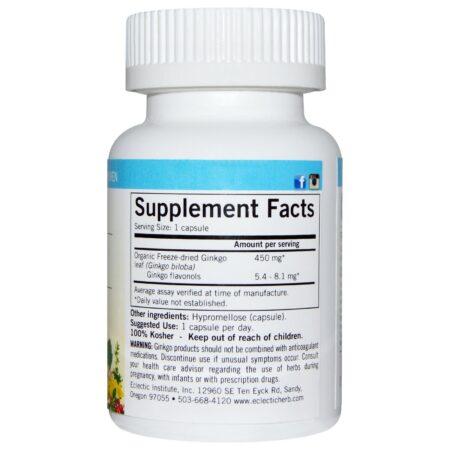 Eclectic Institute, Ginkgo, 450 mg, 90 cápsulas vegetarianas não-OGM - Image 2