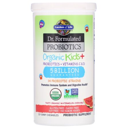 Garden of Life, Dr. Formulated Probiotics, Organic Kids +, Tasty Organic Watermelon, 30 Deliciosos Comprimidos Mastigáveis - Image 3