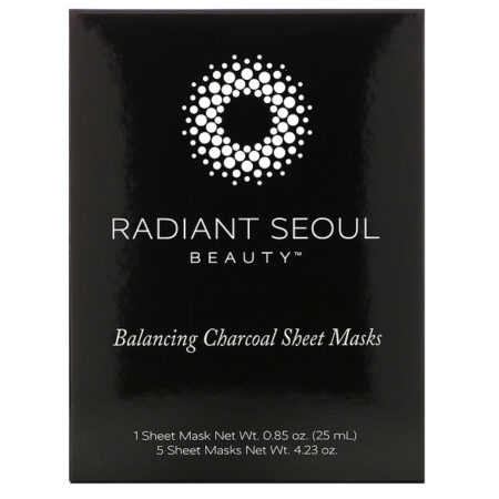 Radiant Seoul, Máscaras Asiáticas (Sheet Masks) de Carvão Vegetal para Equilíbrio, 5 Máscaras, 25 ml (0,85 oz) Cada