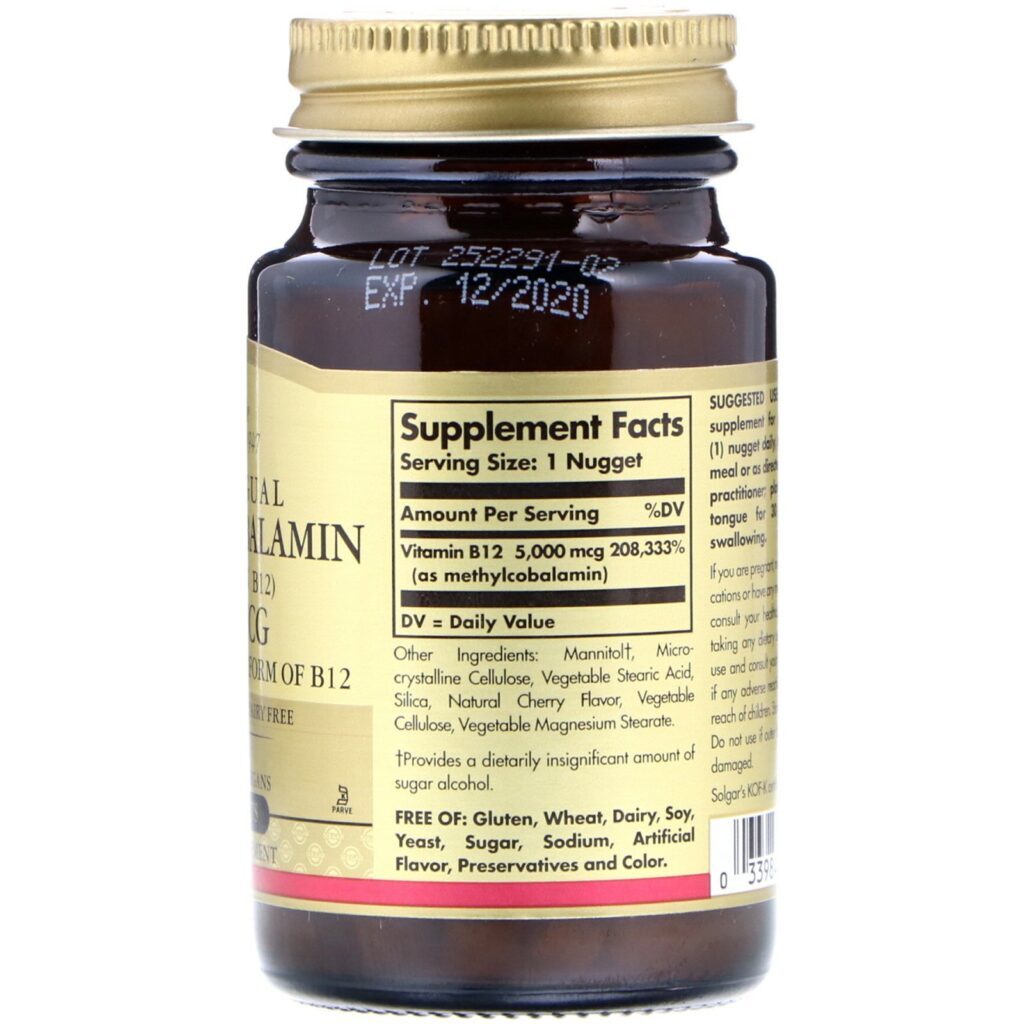 Solgar, Metilcobalamina (Vitamina B12) 5000 mcg, 30 Nuggets - Imagem 2