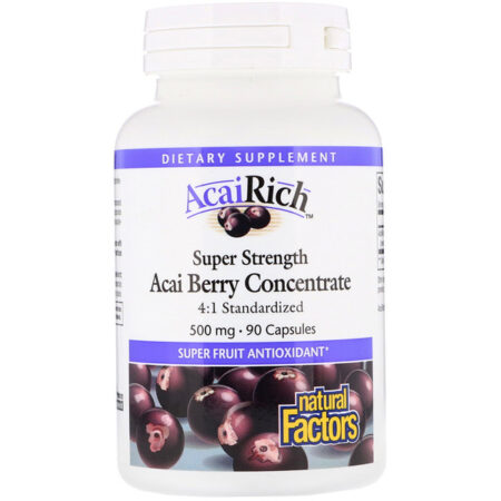 Natural Factors, AcaiRich, Acai Berry Concentrate, Super Strength, 500 mg, 90 Capsules